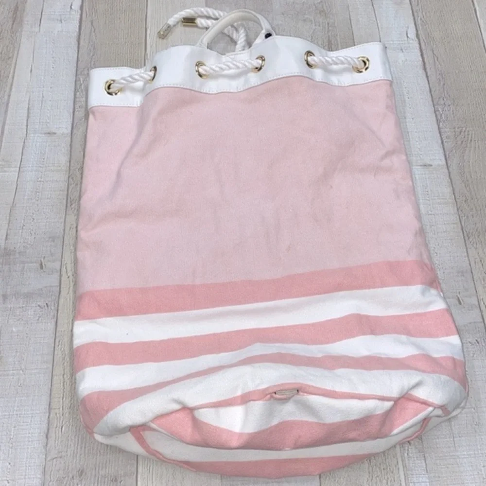 Victorias Secret drawstring backpack pink half moon striped - Picture 6 of 10